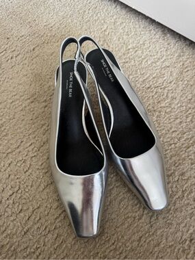 Silver Slingback Kitten Heels